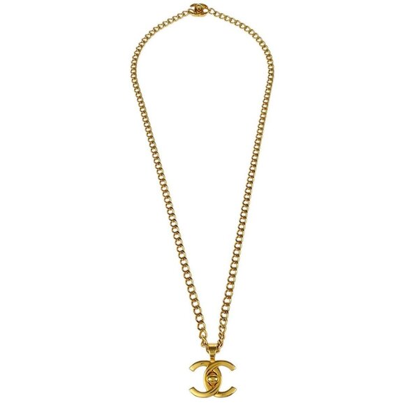 Chanel Chain Necklace Pendant Turnlock Gold 96P - Picture 1 of 4